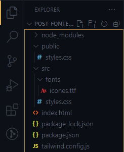 Árvore de arquivos do projeto contendo a seguinte estrutura: node_modules; public class=